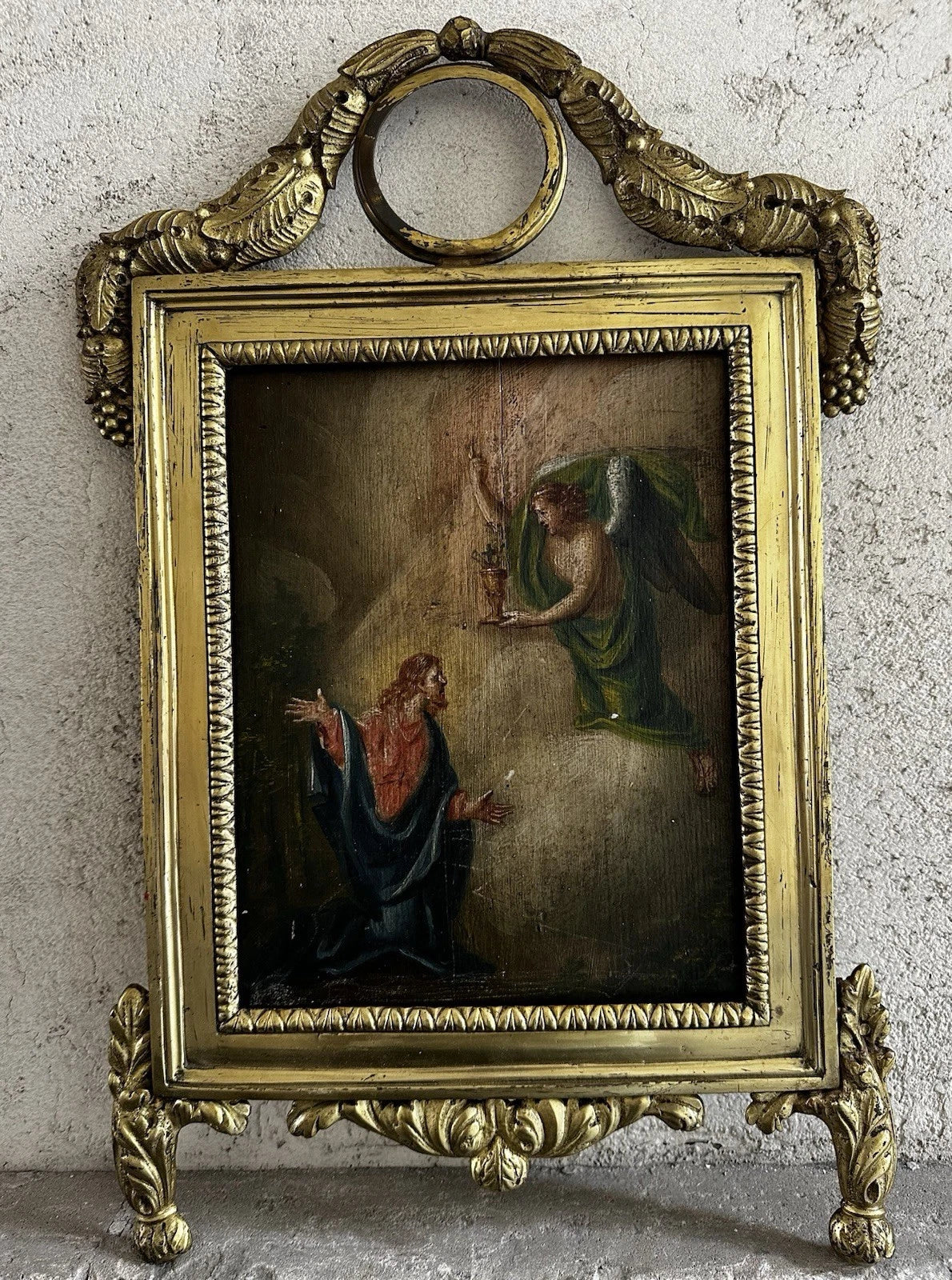 Tableau Ancien Agonie Jésus Christ Jardin des Oliviers Peinture Religieuse 18ème