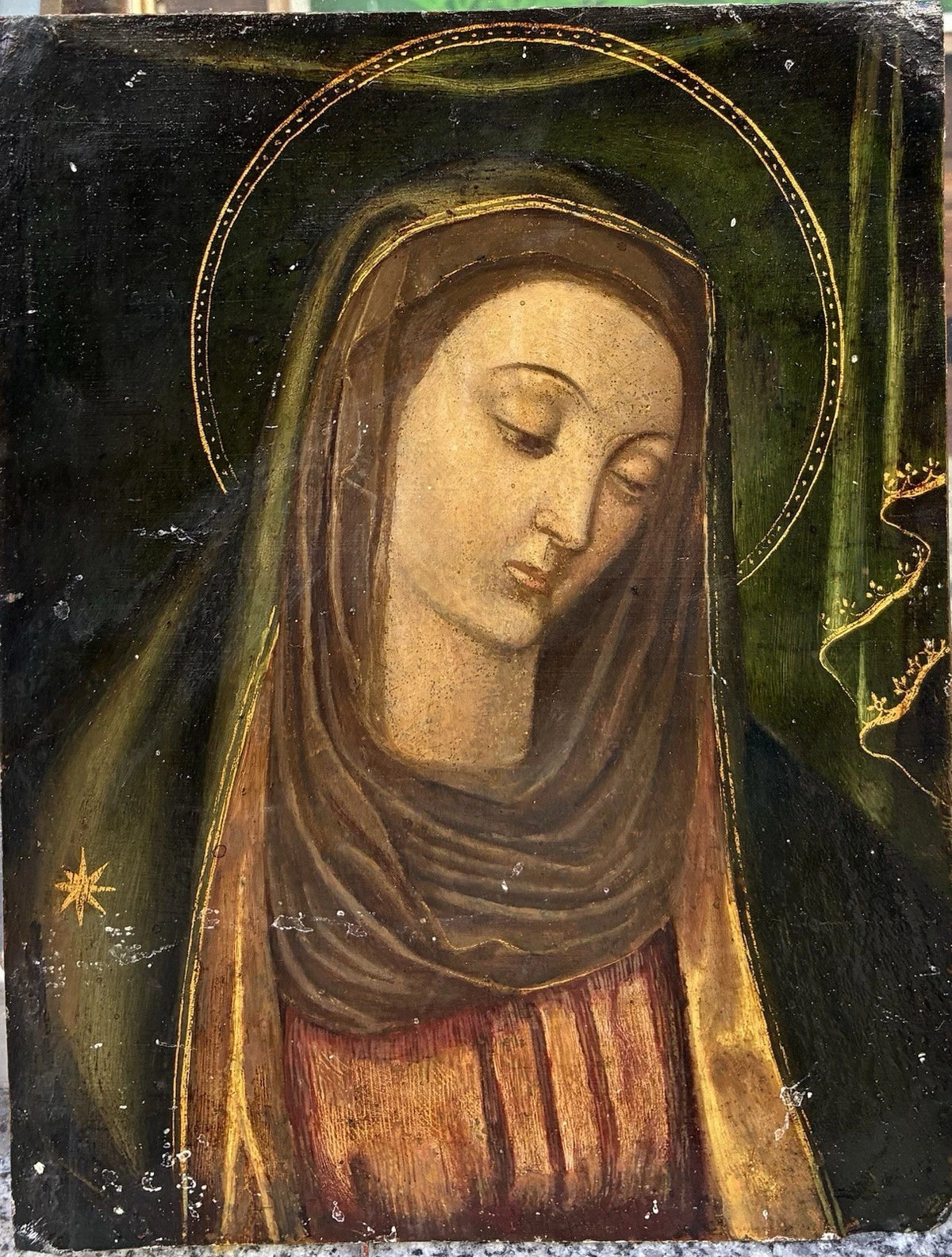 Tableau Religieux Ancien Huile Cuivre Portrait Vierge Renaissance XVIe-XVIIe