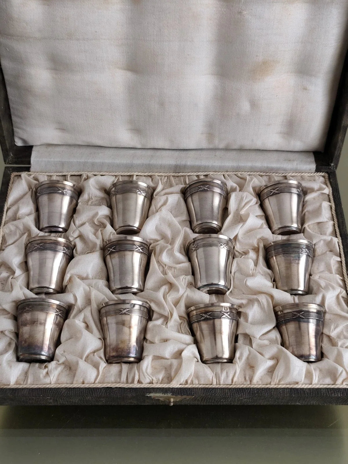 Ancien Coffret Verres à Liqueur Argent Massif Poinçon Minerve XIXe