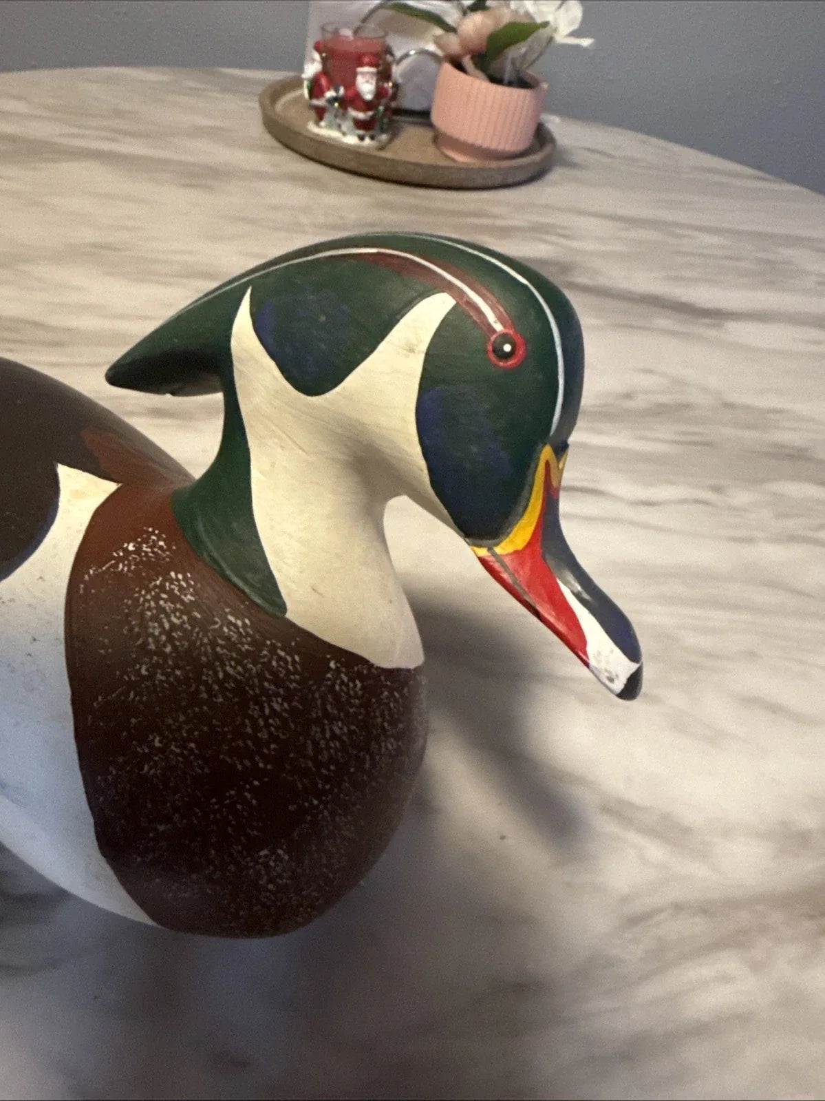 Canard mandarin en bois massif sculpté, leurre vintage du capitaine harry jobes