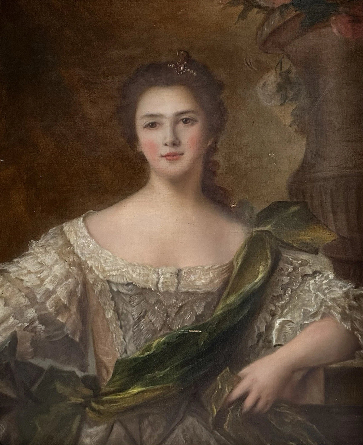 Tableau Ancien Portrait Jeune Femme Noblesse Royauté Peinture Grand Format 19ème