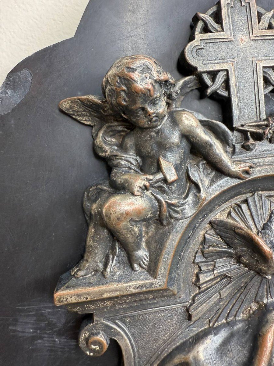 Bénitier En Bronze Argenté Représentant Le Baptême De Jésus.19ème siècle