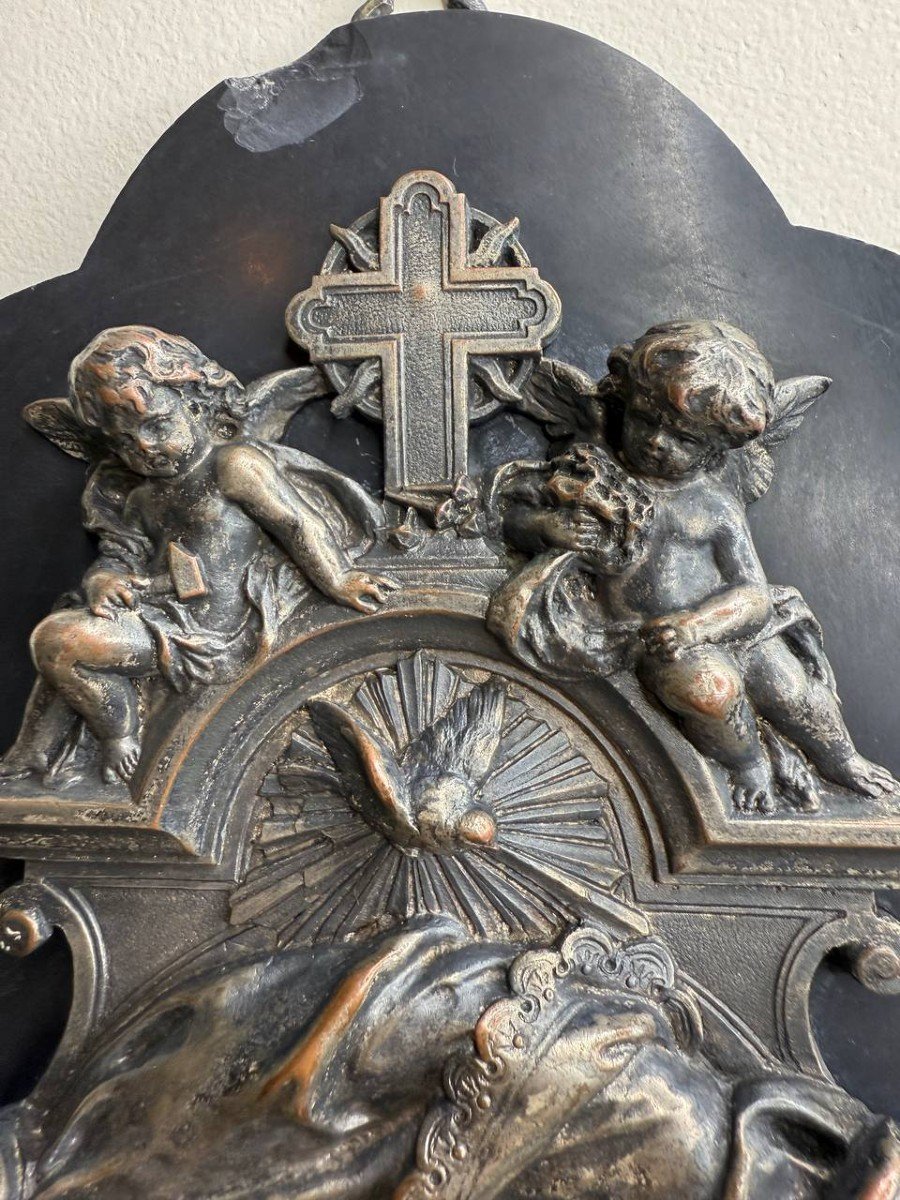 Bénitier En Bronze Argenté Représentant Le Baptême De Jésus.19ème siècle