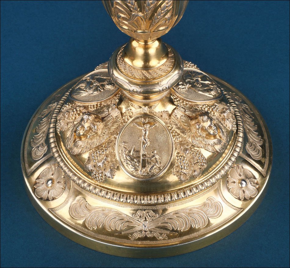 Calice Baroque Ancien Et Patène En Argent Doré 1836