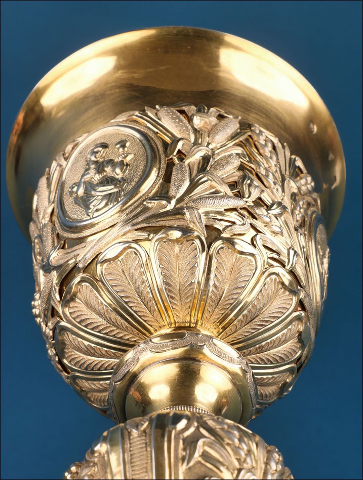 Calice Baroque Ancien Et Patène En Argent Doré 1836