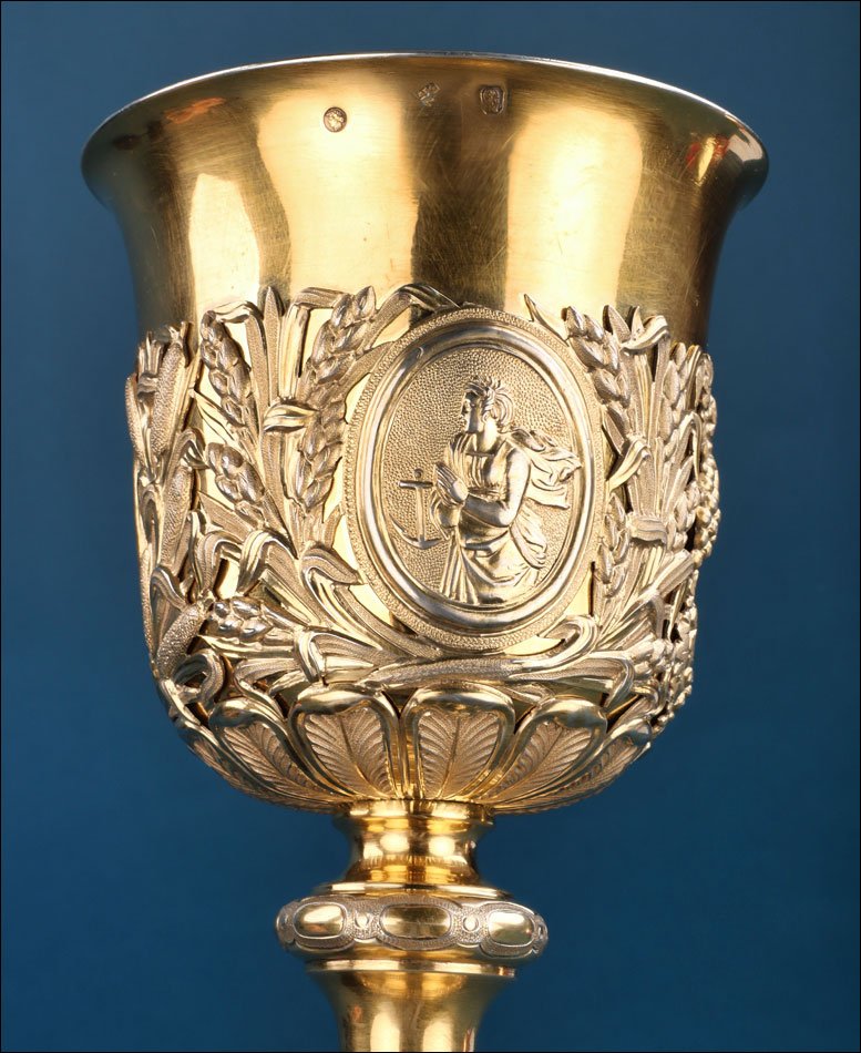 Calice Baroque Ancien Et Patène En Argent Doré 1836
