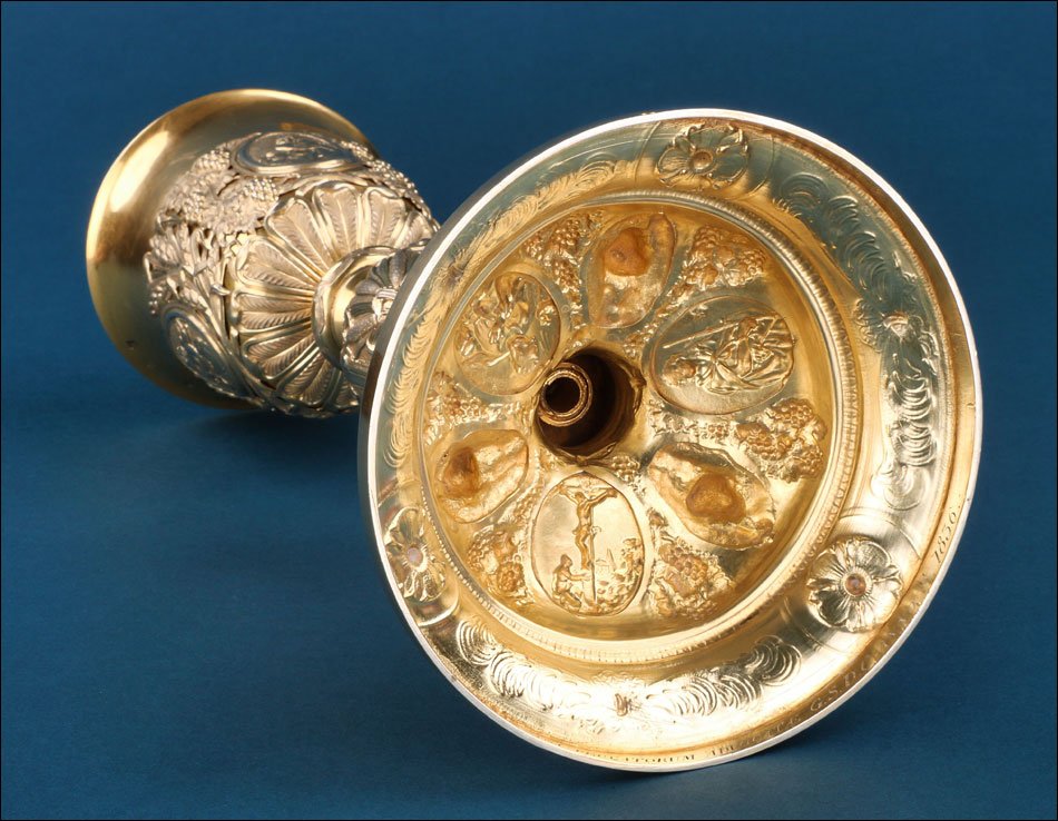 Calice Baroque Ancien Et Patène En Argent Doré 1836