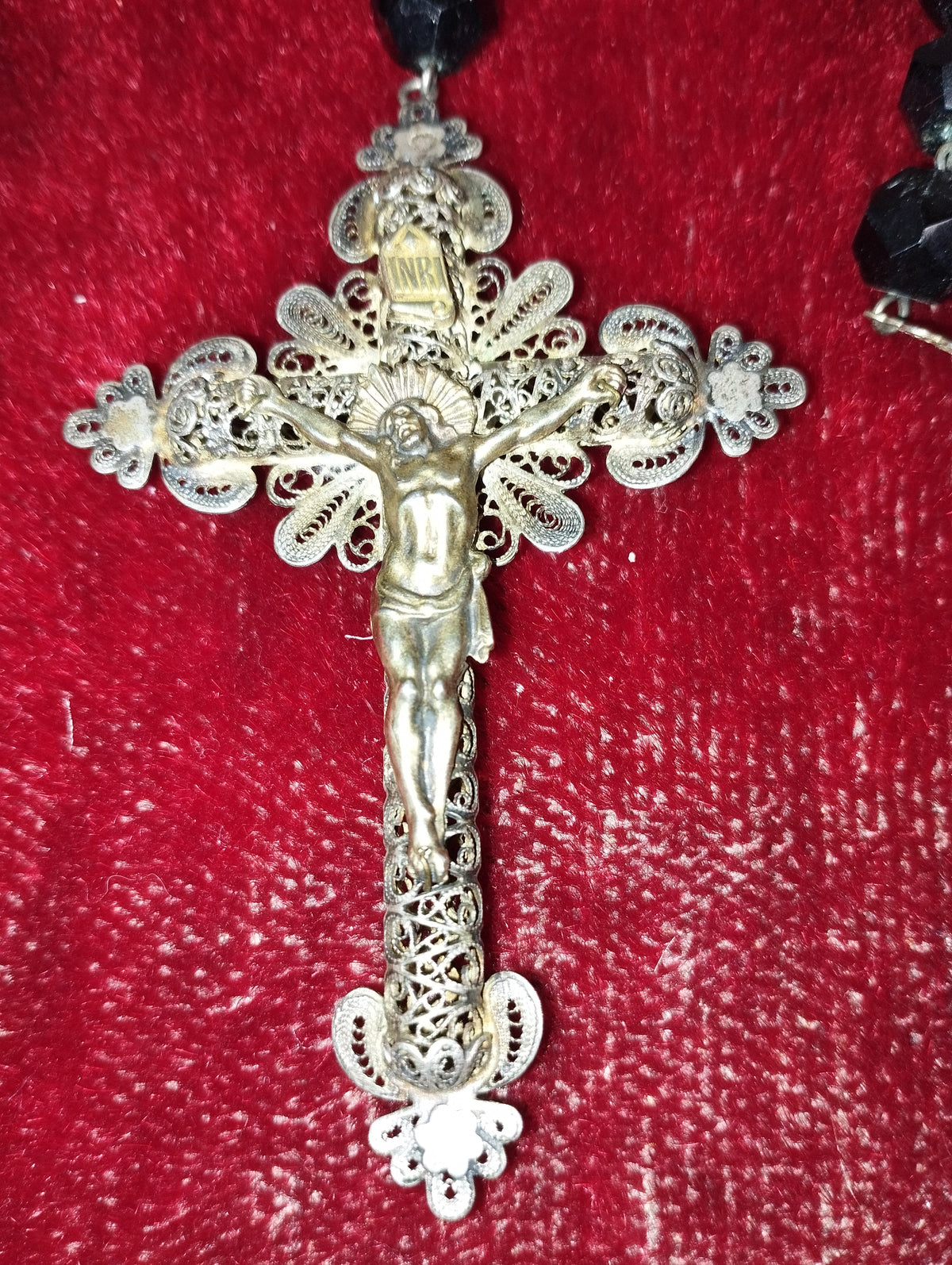 ANCIEN ROSAIRE D'ÉLISABETH. FILIGRANE EN ARGENT ET CRISTAL. XXE SIÈCLE