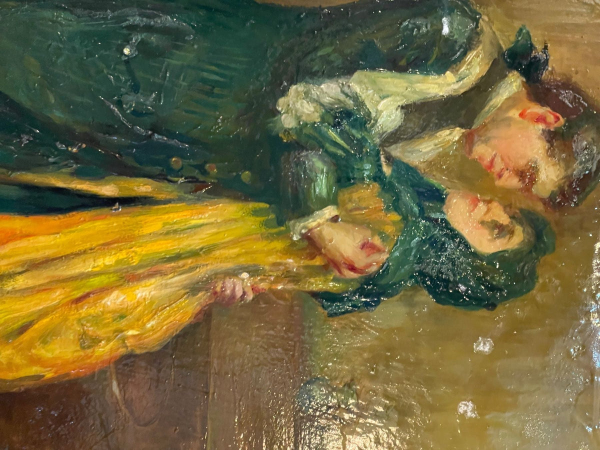 Peinture à l'huile sur bois du XVIIIe siècle intitulée Le porte-morve