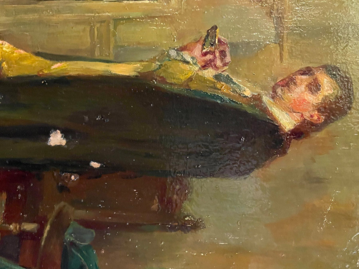 Peinture à l'huile sur bois du XVIIIe siècle intitulée Le porte-morve