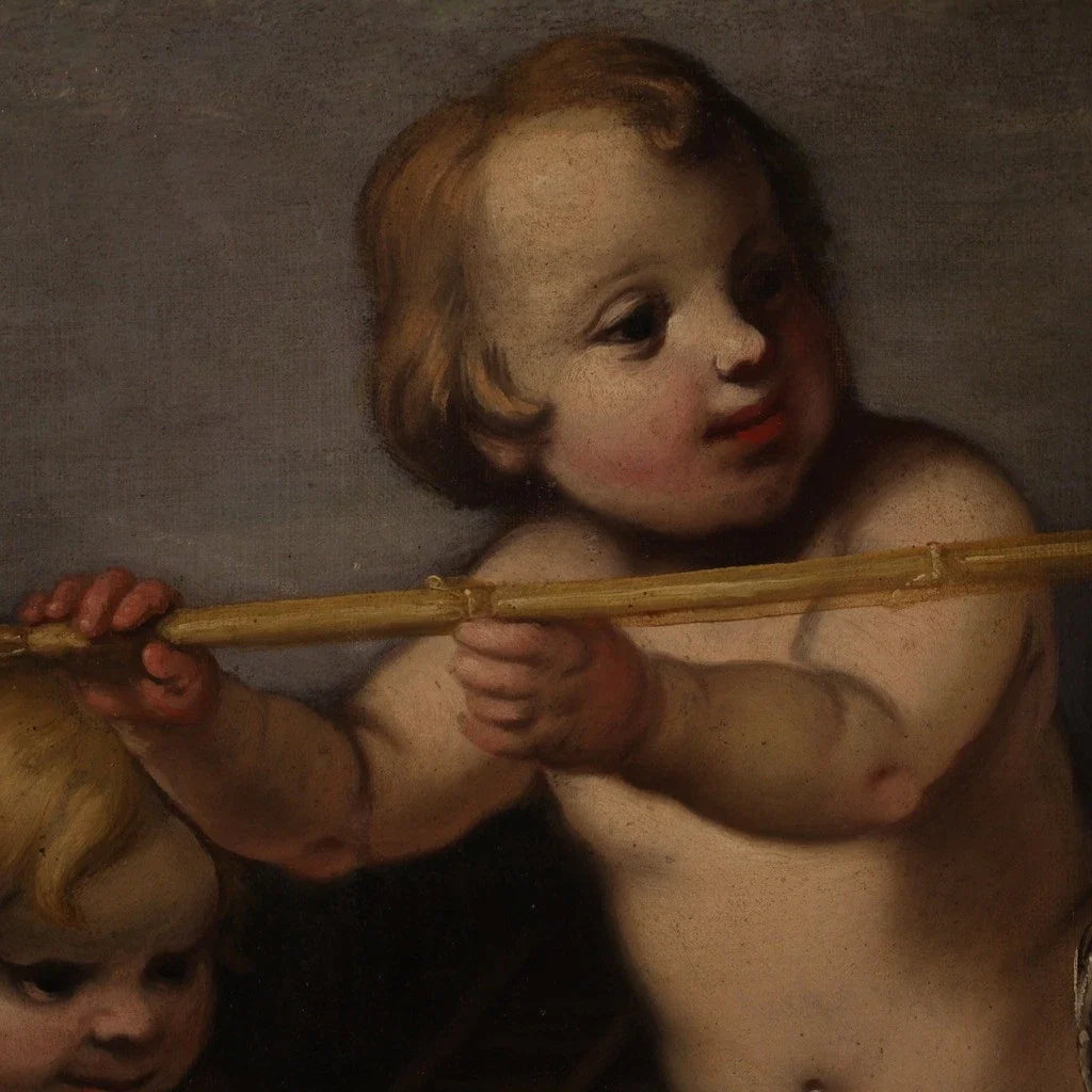 Ancien tableau allegorie angelots huile sur toile