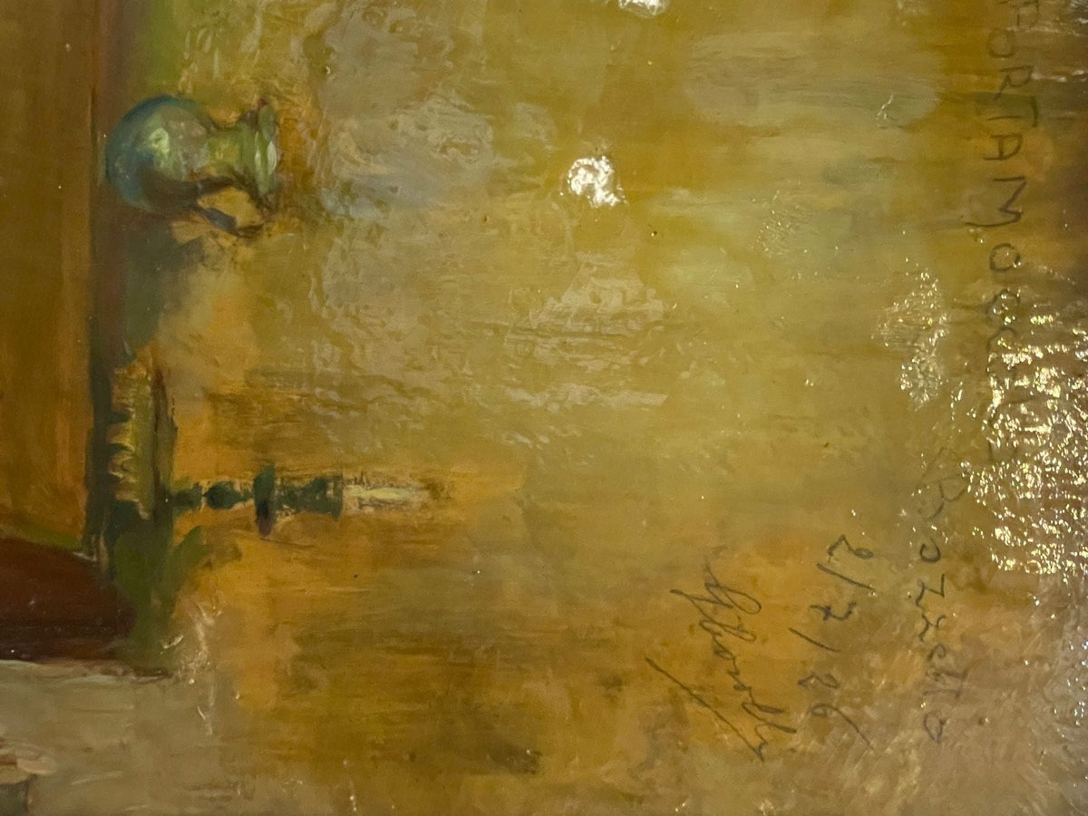 Peinture à l'huile sur bois du XVIIIe siècle intitulée Le porte-morve