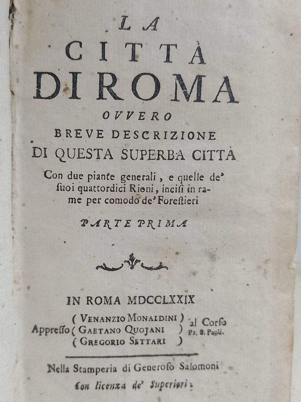 Guide touristique de Rome, édition rare de 1774