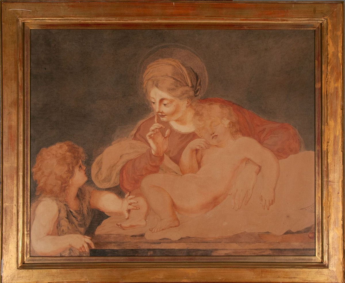 Tableau ancien Aquarelle sur parchemin du XIXe siècle
