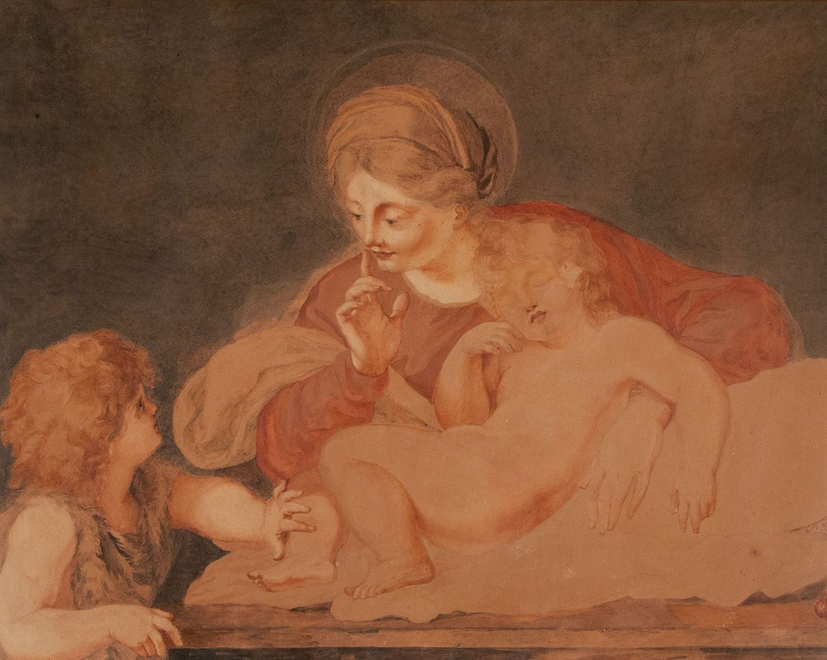 Tableau ancien Aquarelle sur parchemin du XIXe siècle