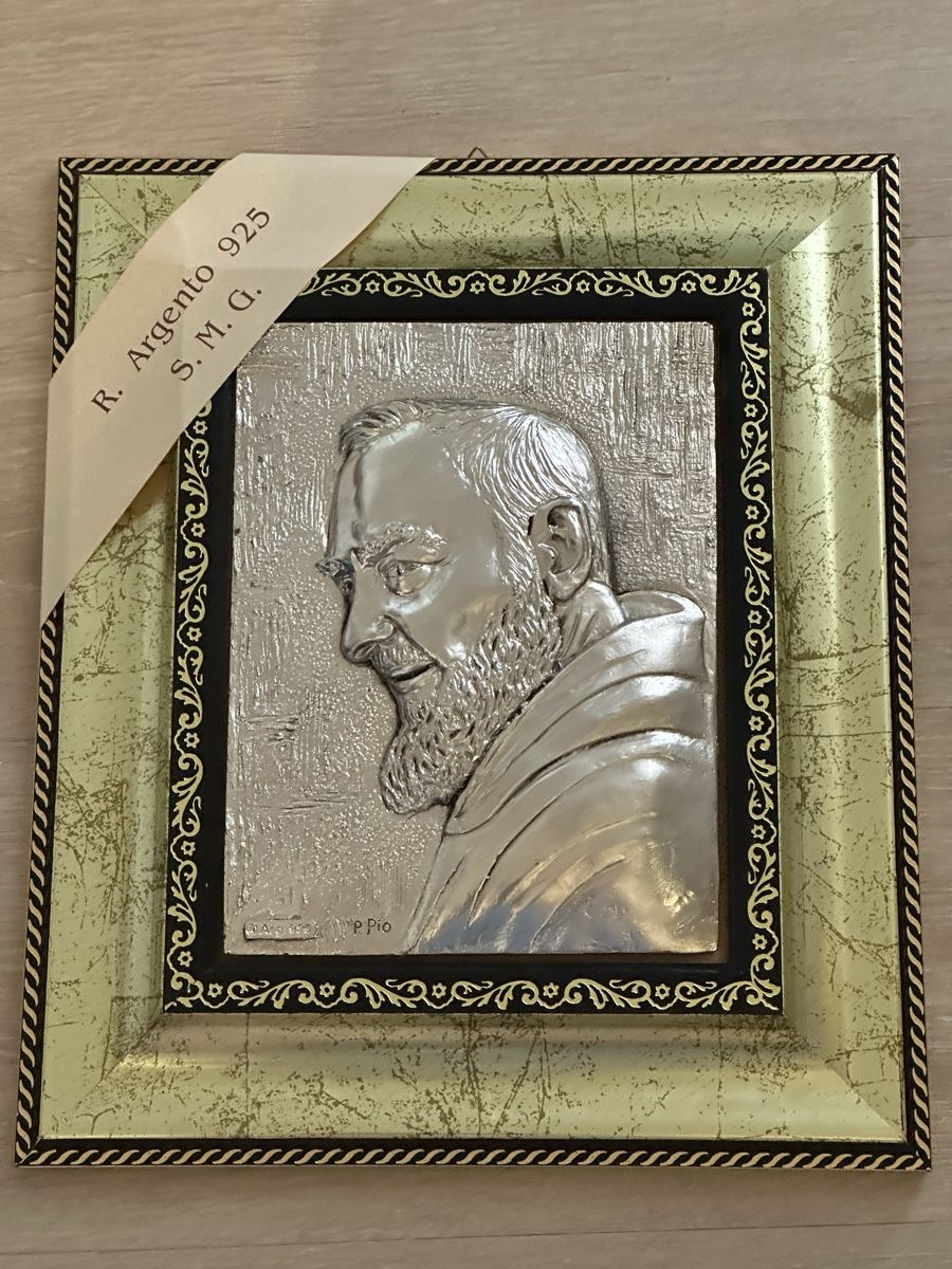 Image sacrée de Padre Pio en argent 925, pièce authentique
