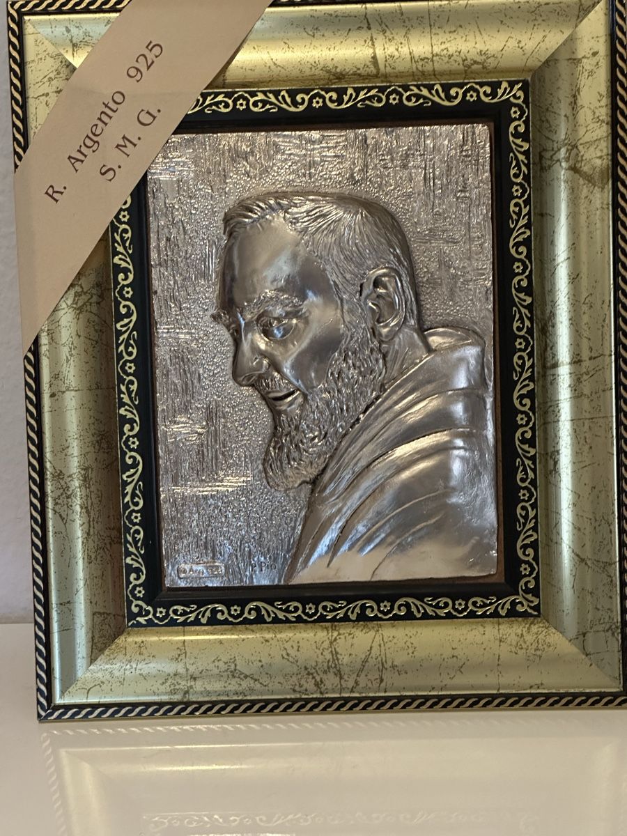 Image sacrée de Padre Pio en argent 925, pièce authentique