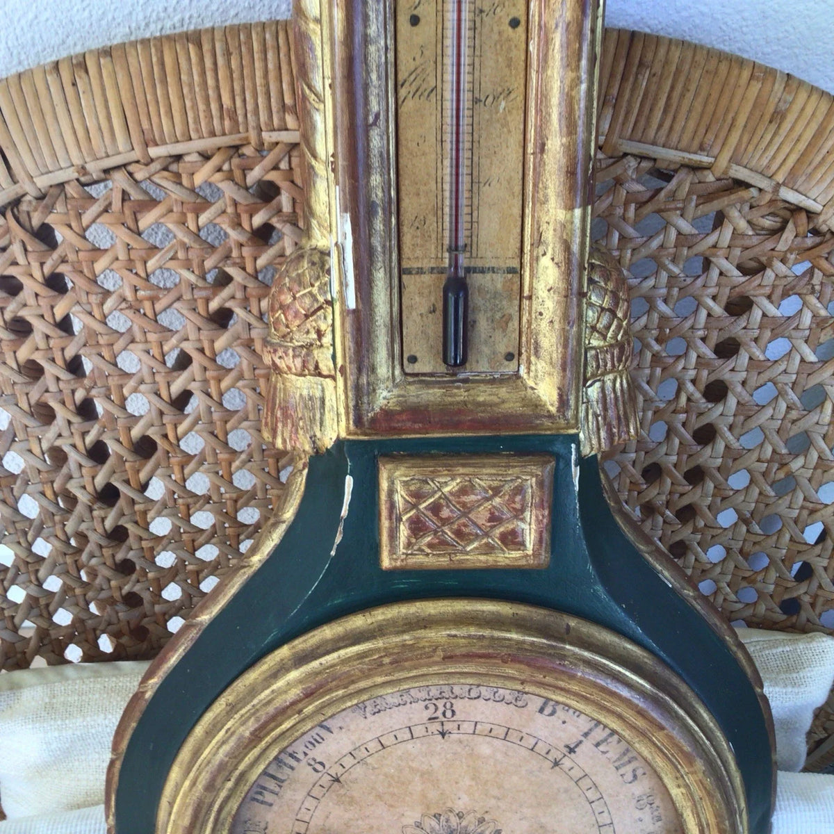Ancien baromètre-thermomètre style Louis XVI
