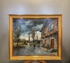 Tableau huile sur toile ancienne l'auberge sous la pluie