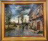 Tableau huile sur toile ancienne l'auberge sous la pluie