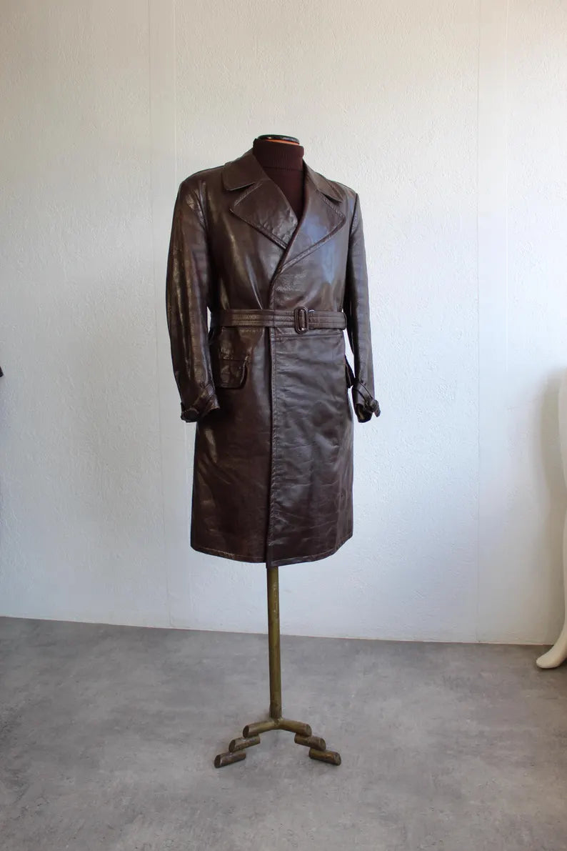 Manteau en cuir trench-coat militaire allemand