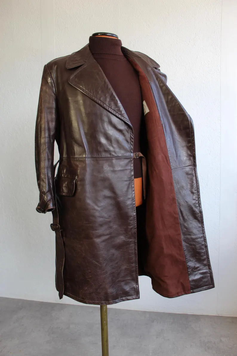 Manteau en cuir trench-coat militaire allemand