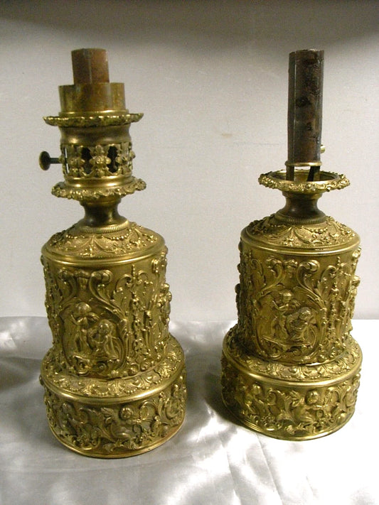 Paire de lampes Carcel anciennes en laiton,