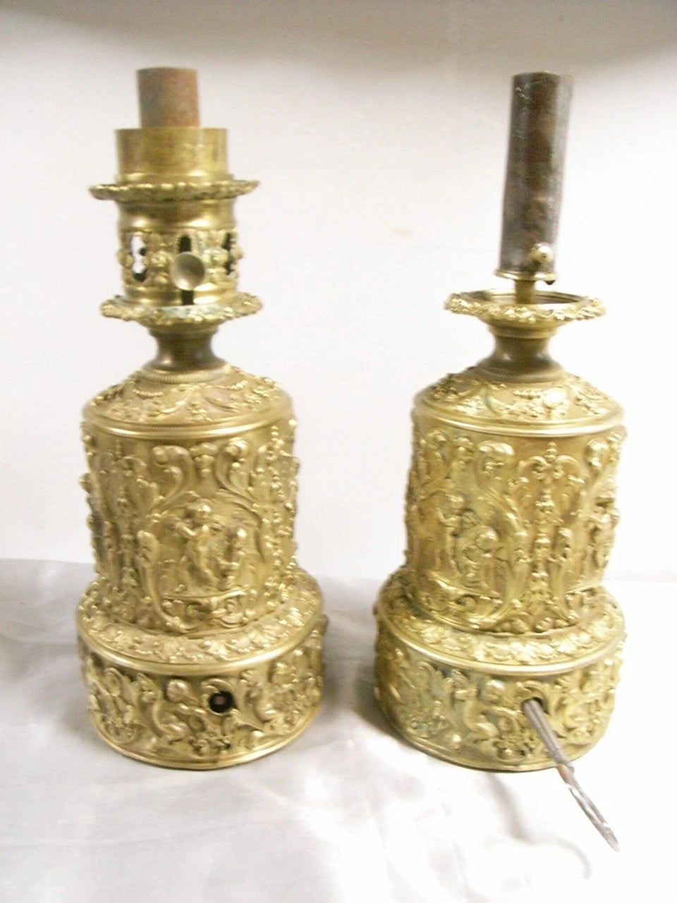 Paire de lampes Carcel anciennes en laiton,