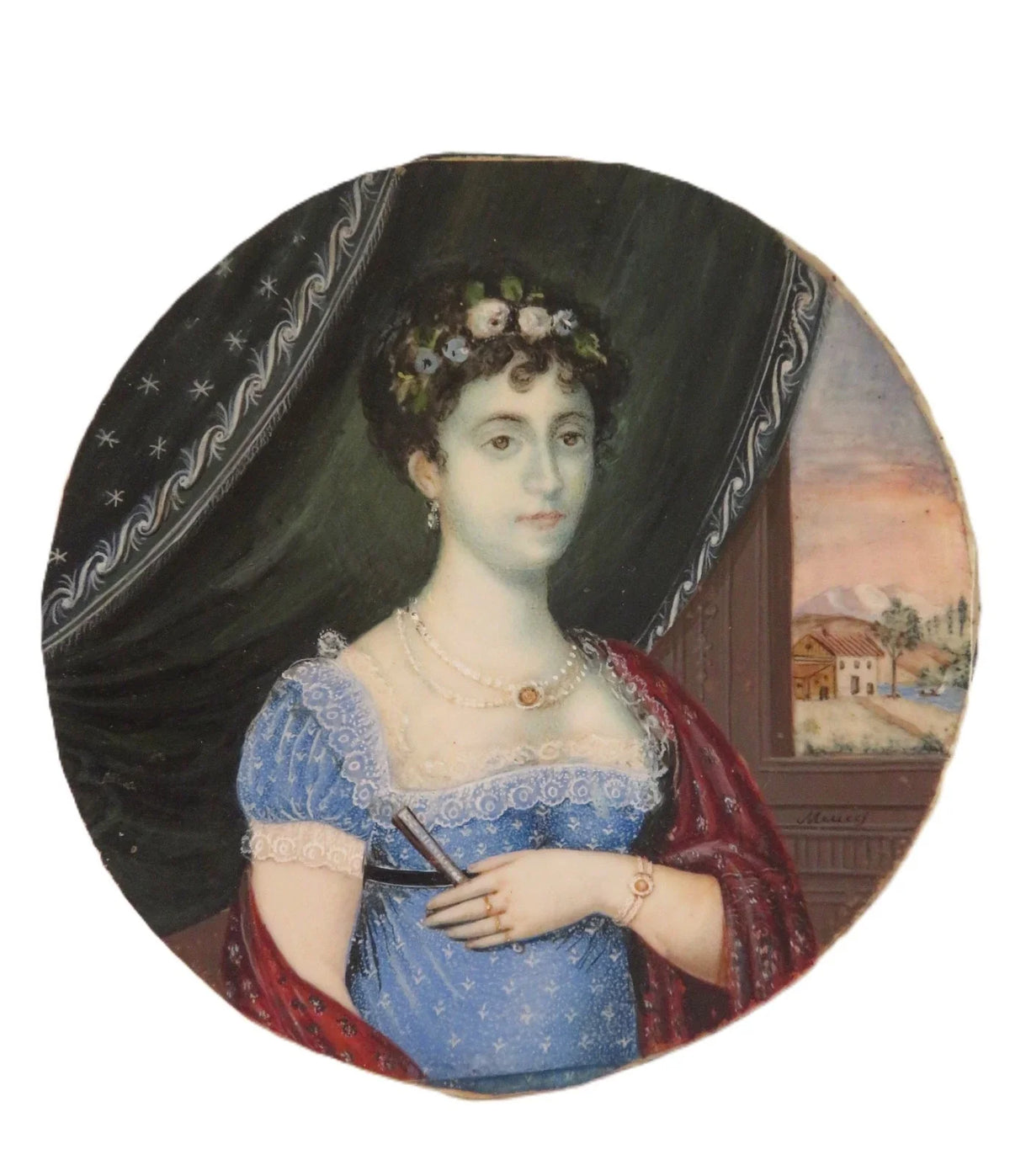 Tableau originale miniature du début du XIXeme siècle et représentant une femme