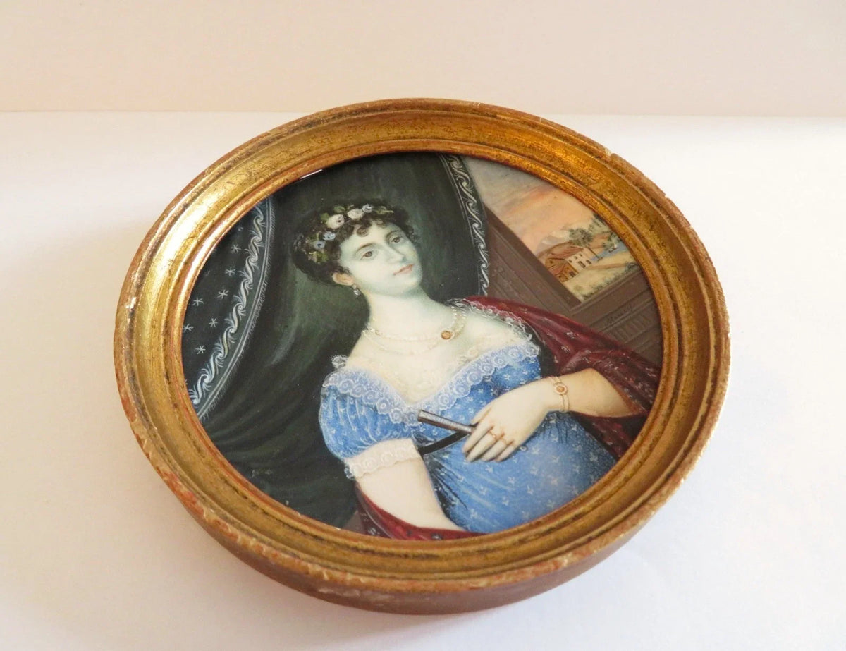 Tableau originale miniature du début du XIXeme siècle et représentant une femme