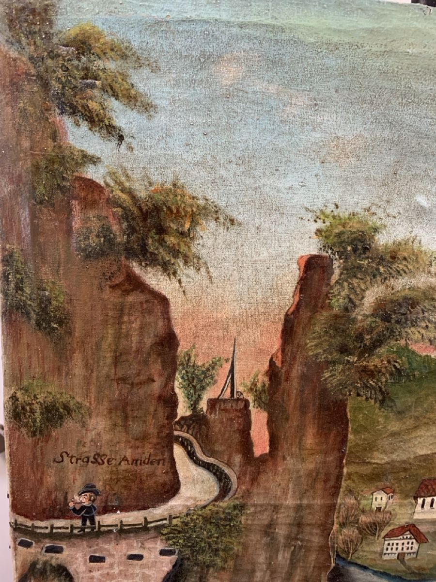 Peinture à l'huile ancienne d'époque Route d'Amden