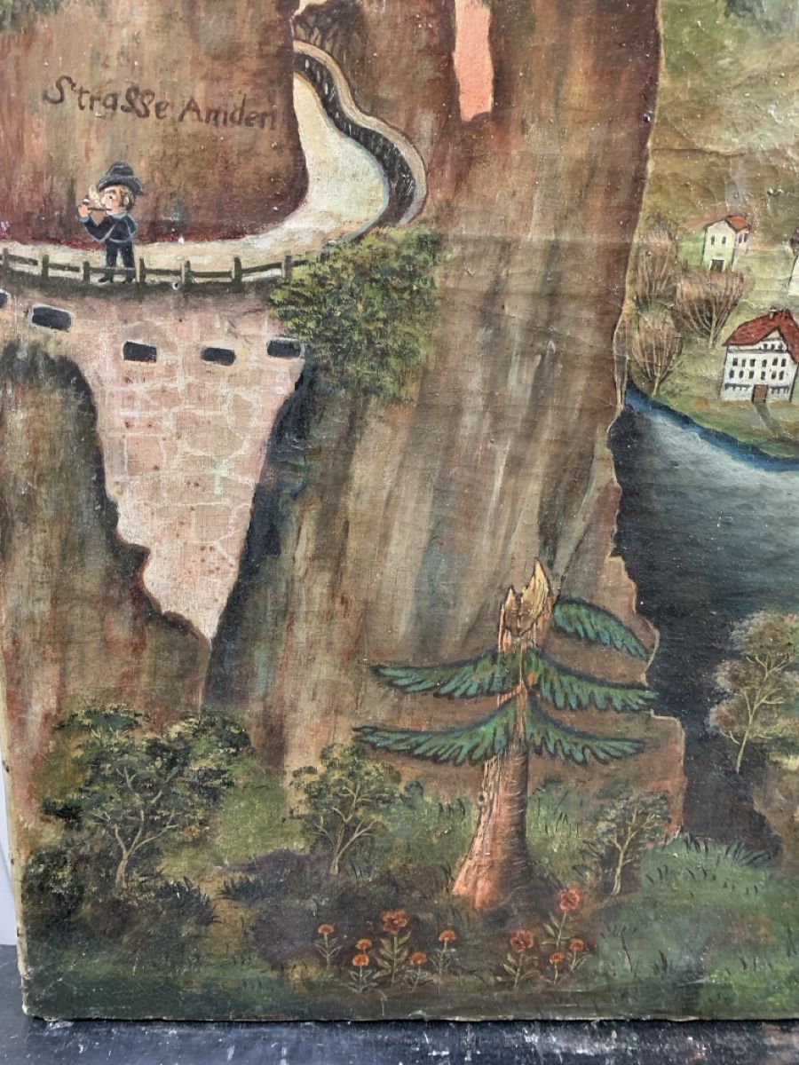 Peinture à l'huile ancienne d'époque Route d'Amden