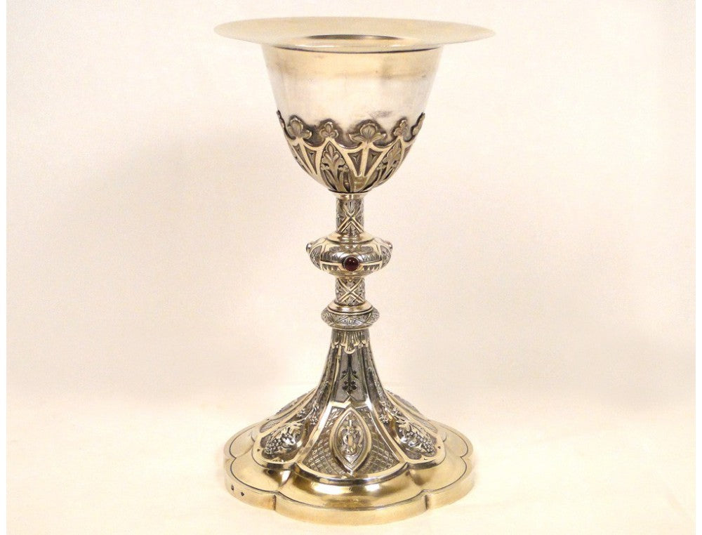 Calice en argent massif vermeil et rubis, 19e