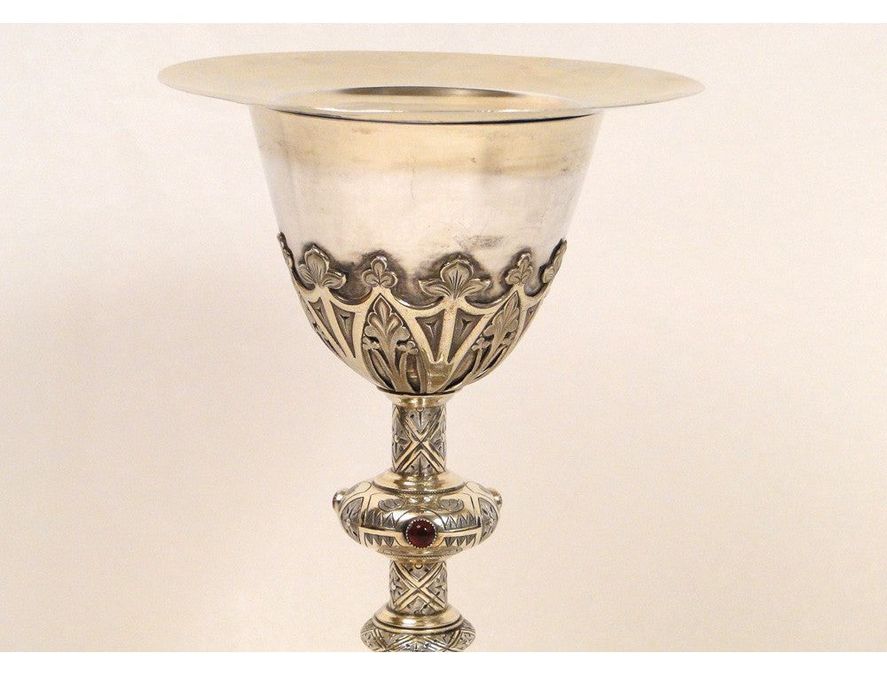 Calice en argent massif vermeil et rubis, 19e