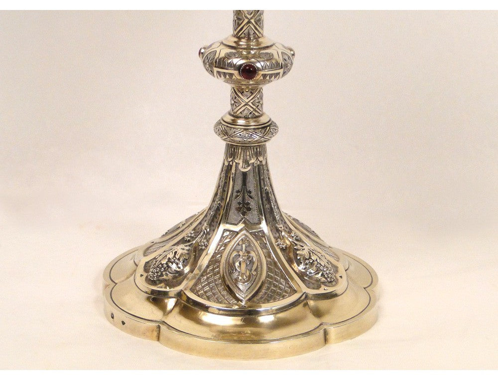 Calice en argent massif vermeil et rubis, 19e