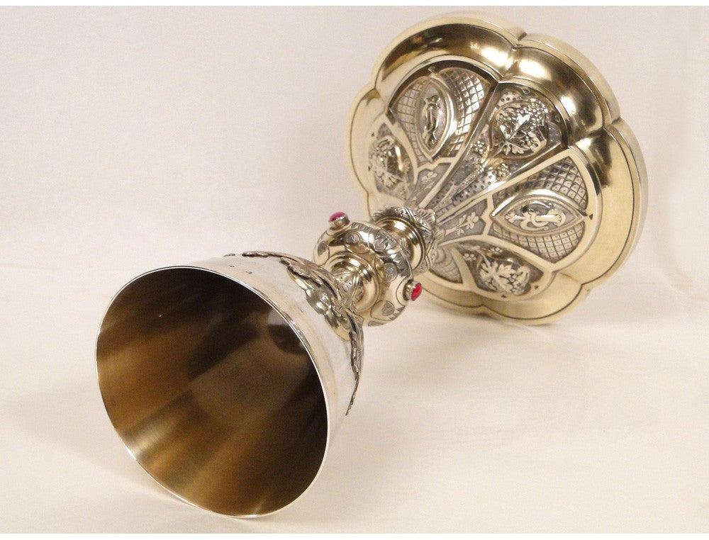 Calice en argent massif vermeil et rubis, 19e