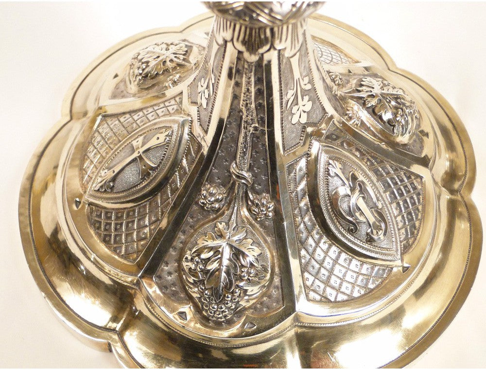 Calice en argent massif vermeil et rubis, 19e