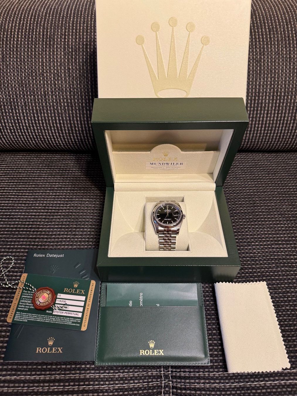 Montre Rolex Datejust 36 mm réf. 116200, cadran noir