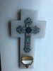 Grande croix en albâtre, bronze marbré avec bénitier, 1850