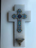 Grande croix en albâtre, bronze marbré avec bénitier, 1850