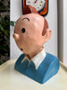 Buste vintage en plâtre peint à la main représentant Tintin