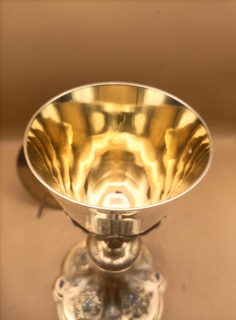 calice en argent doré , emaux , fleurdelysé , diamants fin XIX°