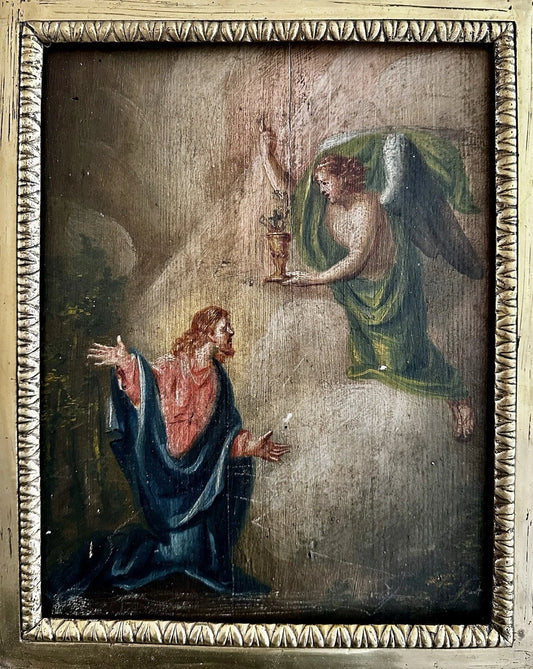 Tableau Ancien Agonie Jésus Christ Jardin des Oliviers Peinture Religieuse 18ème