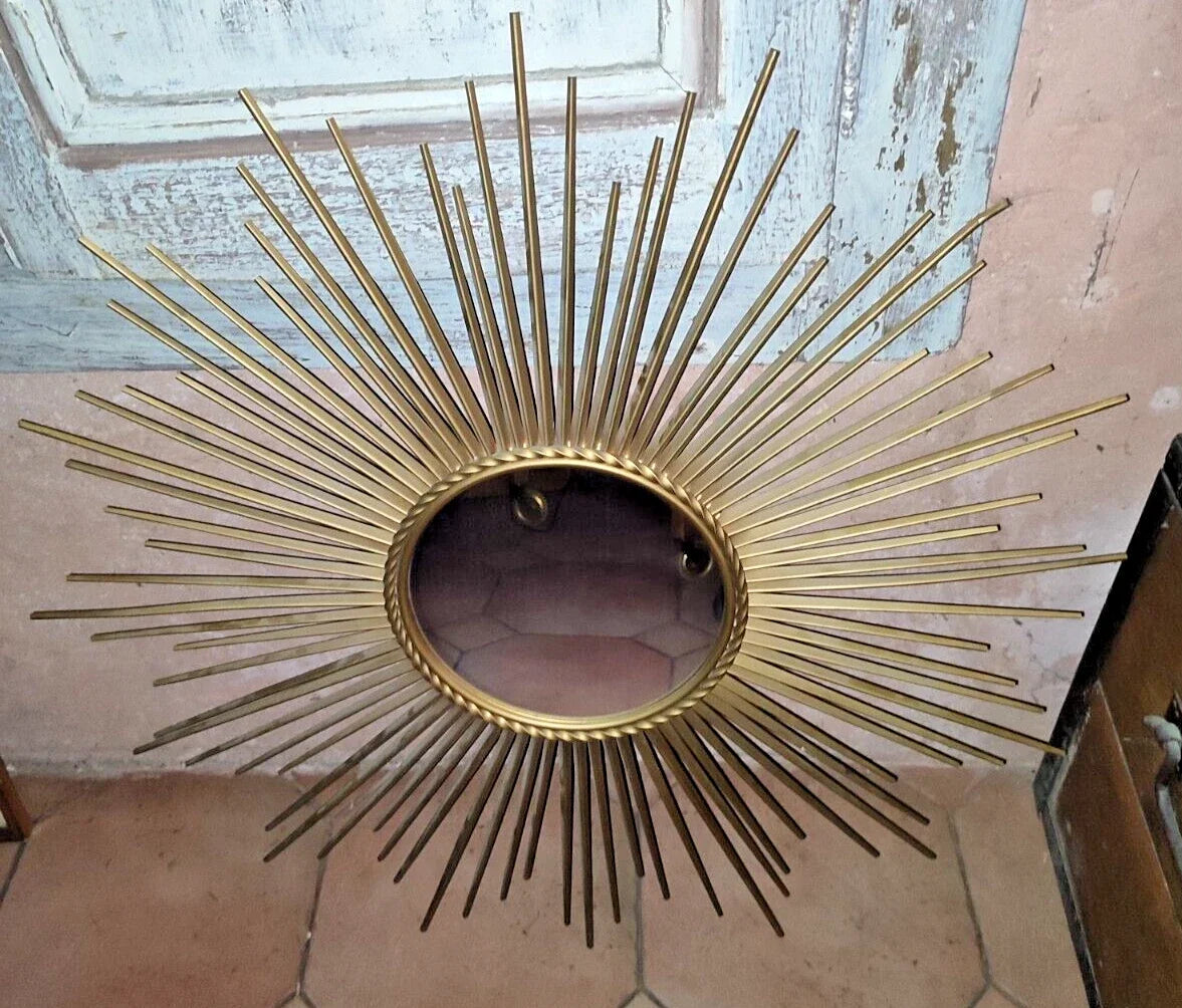 Chaty Vallauris grand miroir soleil métal doré  Miroir Plat