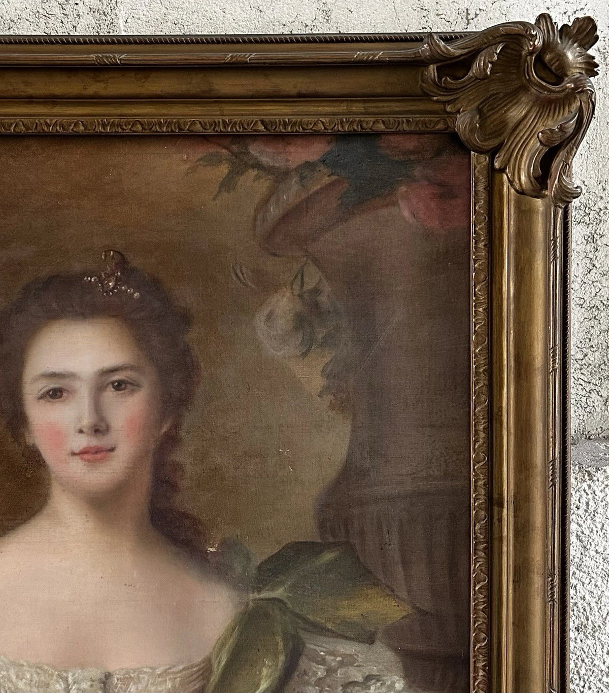 Tableau Ancien Portrait Jeune Femme Noblesse Royauté Peinture Grand Format 19ème