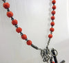 Ancien gros Chapelet en perles de corail facettées et argent massif poids 36 G