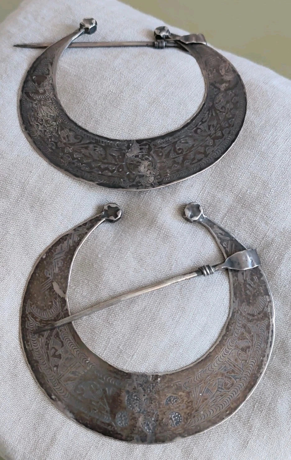 Ancienne paire de fibules berbère argent massif poinçons