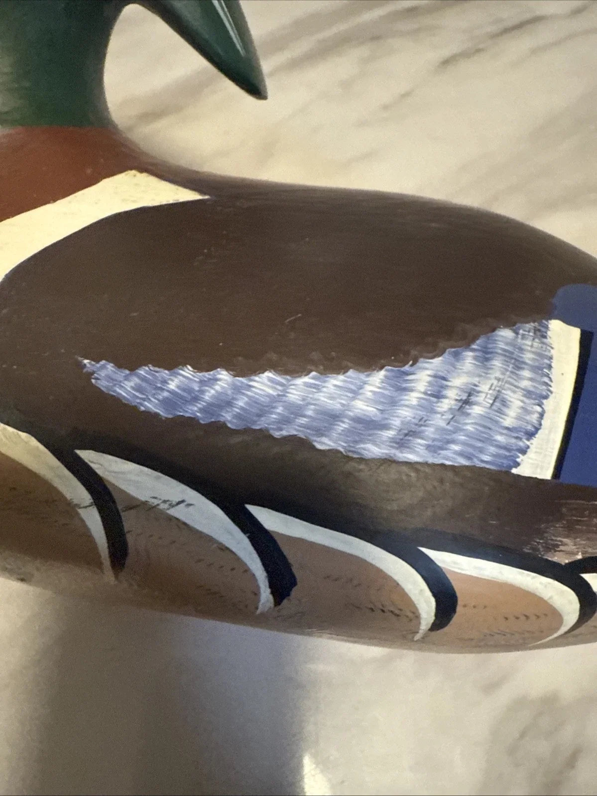 Canard mandarin en bois massif sculpté, leurre vintage du capitaine harry jobes