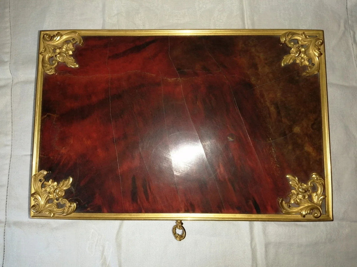 Coffret de table placage écailles style Louis XV Signé Rischmann Pau