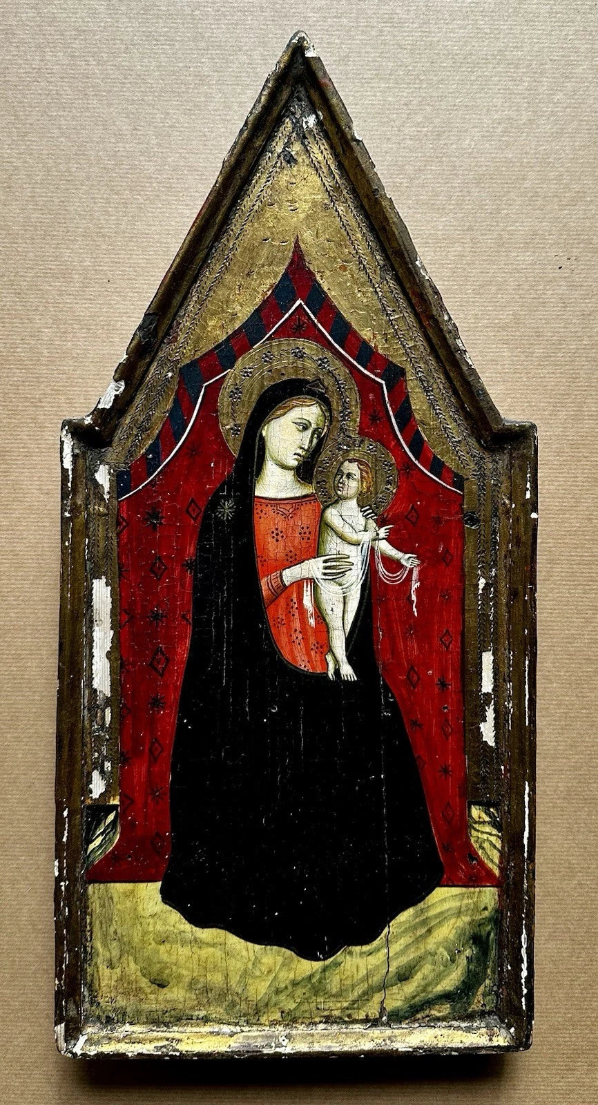 Tableau Ancien Vierge à l’Enfant Jésus Peinture Religieuse Retable Renaissance